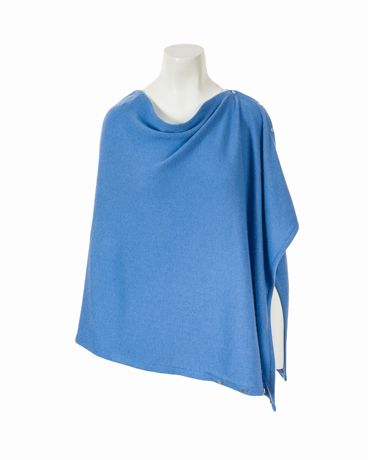 Cashmere Buttoned Poncho Wrap - Sky