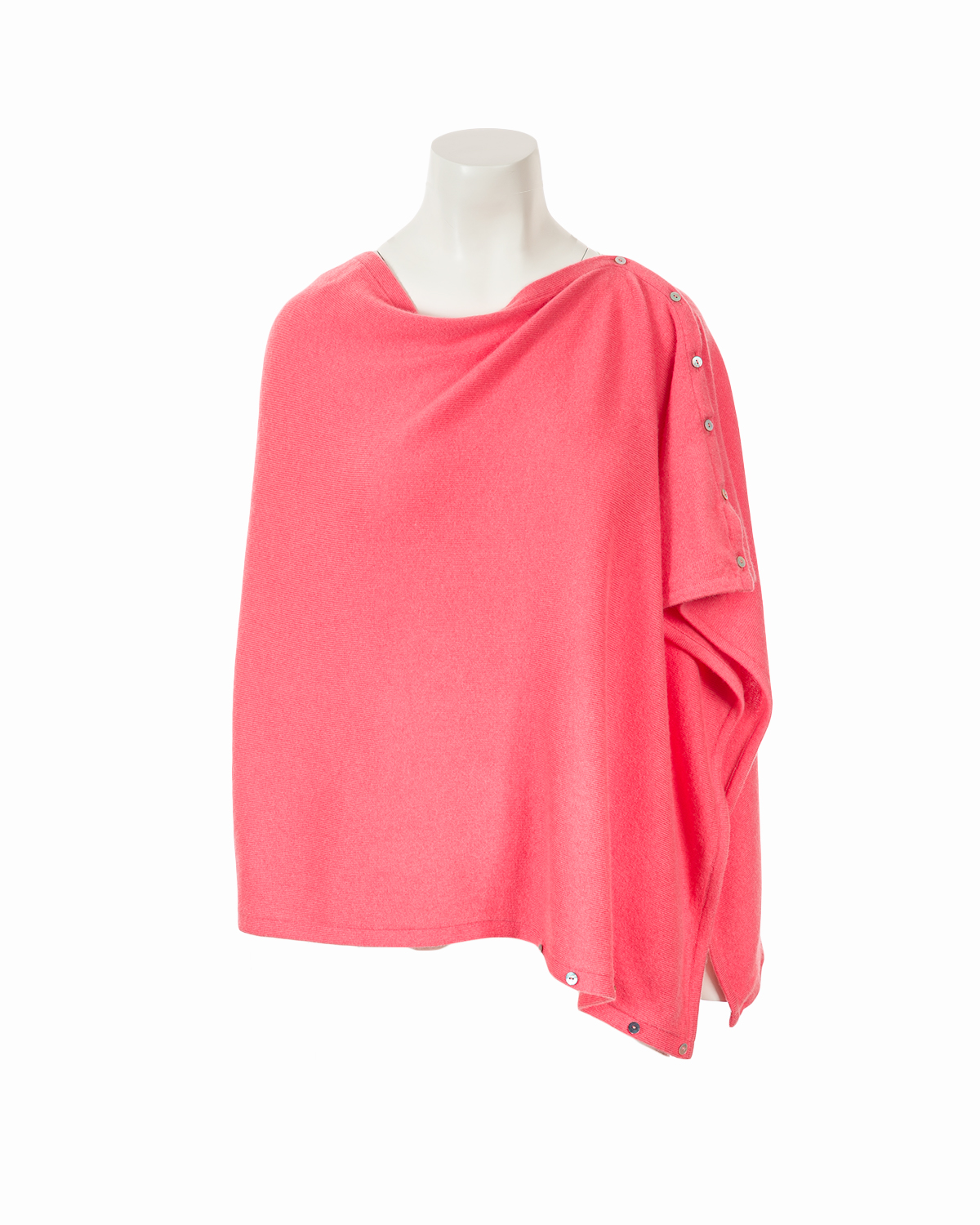Cashmere Buttoned Poncho Wrap - Coral