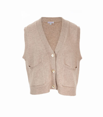Cashmere Mix Poppy Two Pocket Sleeveless Cardigan - Oatmeal