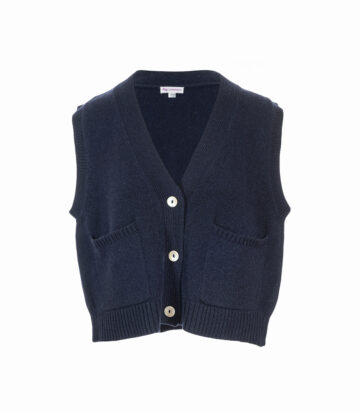 Cashmere Mix Poppy Two Pocket Sleeveless Cardigan - Navy Marl