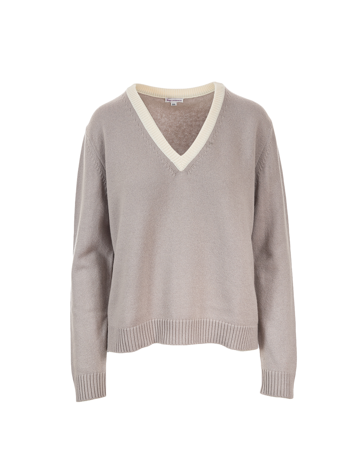 Cashmere Lambswool Willow V Neck Jumper - Mushroom/Ivory