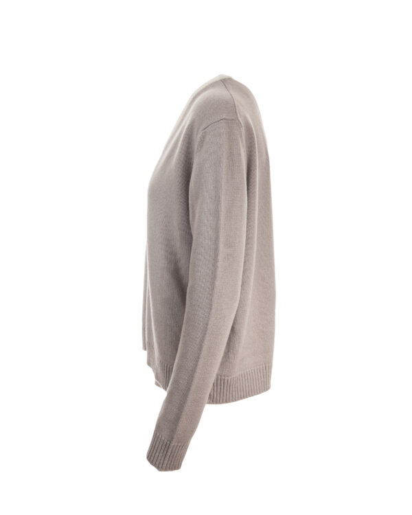 Cashmere Lambswool Willow V Neck Jumper - Mushroom/Ivory
