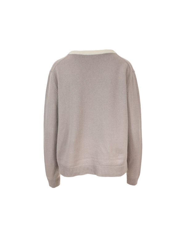 Cashmere Lambswool Willow V Neck Jumper - Mushroom/Ivory