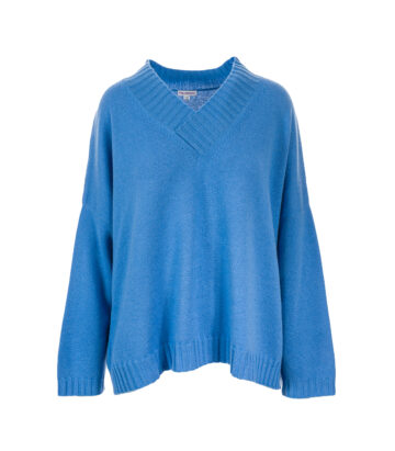 Cashmere Lambswool Callum V Neck Jumper - Sky