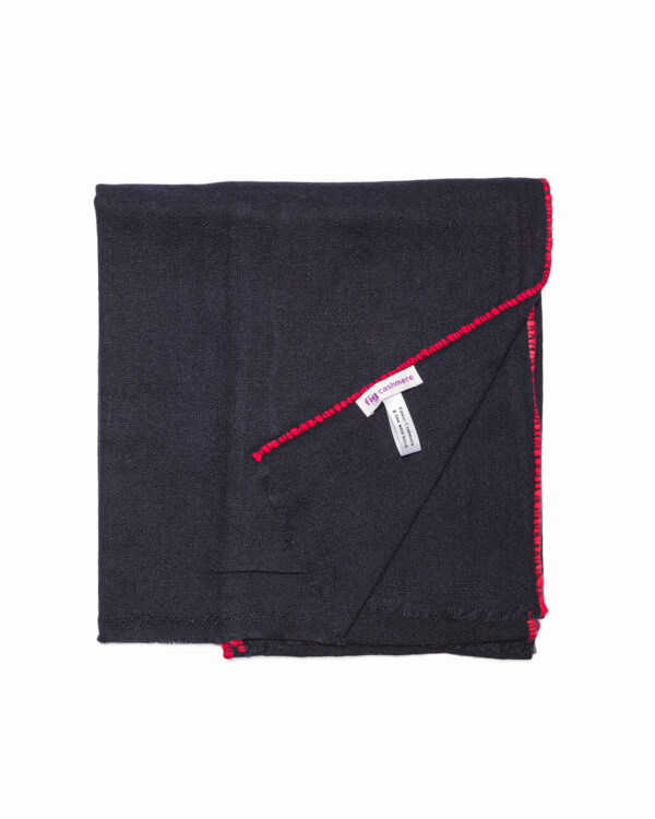 Cashmere Blend Contrast Edge Large Scarf- Dark Navy/Red