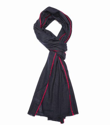 Cashmere Blend Contrast Edge Large Scarf- Dark Navy/Red