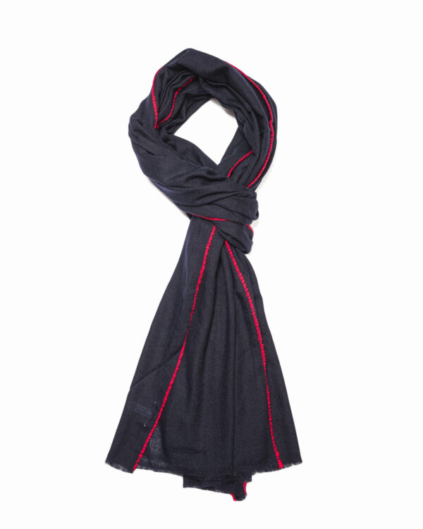 Cashmere Blend Contrast Edge Large Scarf- Dark Navy/Red