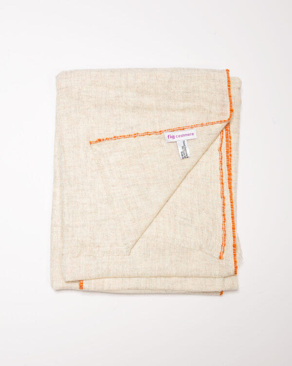 Cashmere Blend Contrast Edge Large Scarf-Natural/Orange