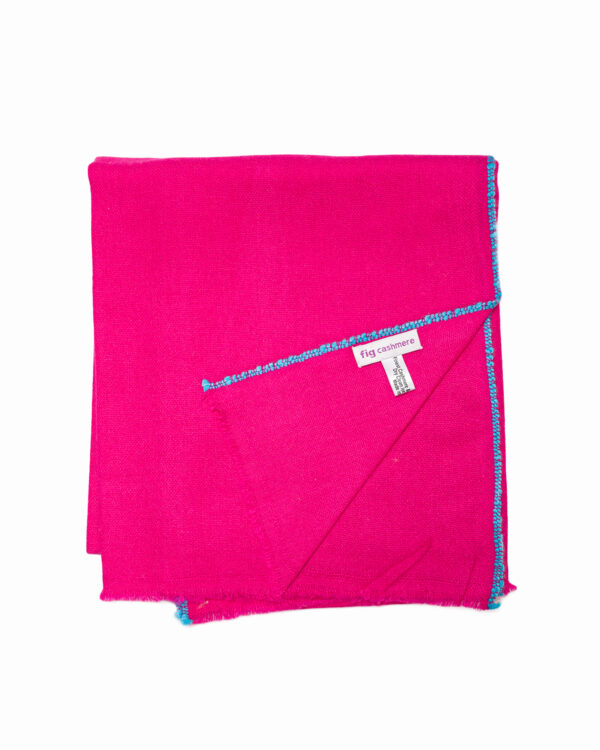 Cashmere Blend Contrast Edge Large Scarf- Pink/Turquoise