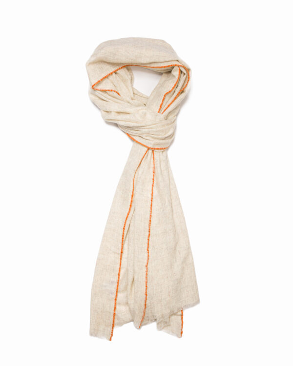 Cashmere Blend Contrast Edge Large Scarf-Natural/Orange