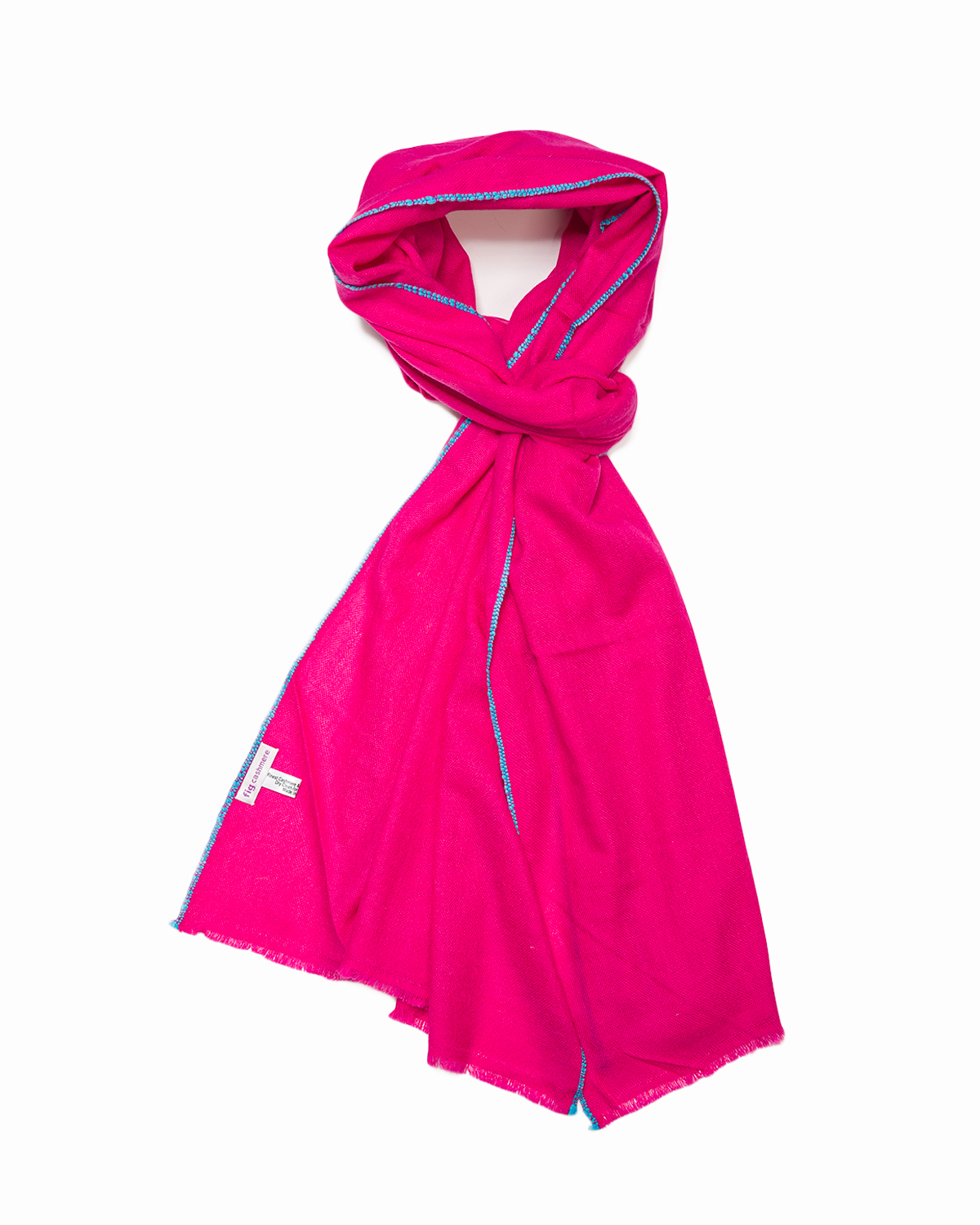 Cashmere Blend Contrast Edge Large Scarf- Pink/Turquoise