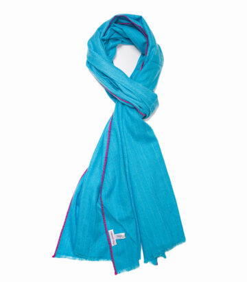 Cashmere Blend Contrast Edge Large Scarf Turquoise/Pink