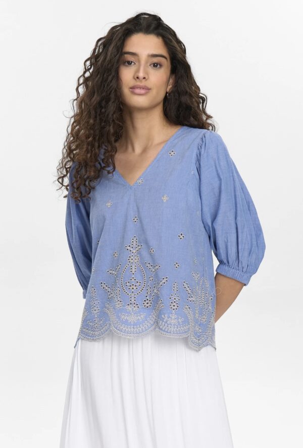 Numph NUWIVECA SS BLOUSE - Medium Blue Denim