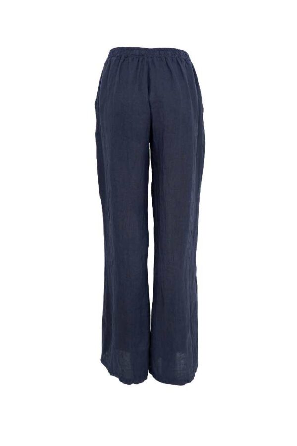 Black Colour MELINA Wide Linen Pant - Navy