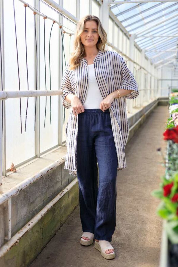 Black Colour MELINA Wide Linen Pant - Navy