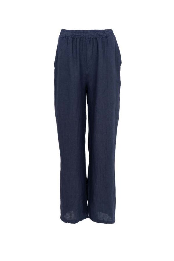 Black Colour MELINA Wide Linen Pant - Navy
