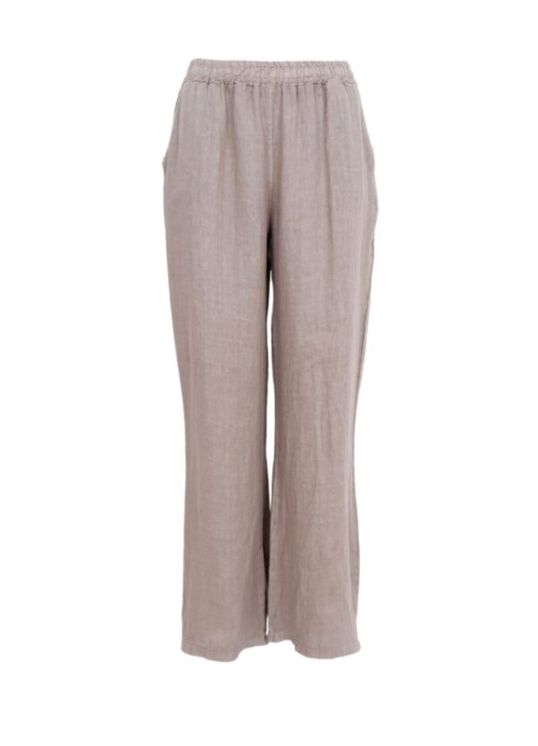 Black Colour MELINA Wide Linen Pant - Taupe