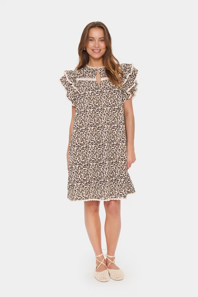 SAINT TROPEZ KirbySz Dress Creme Leopard Strokes