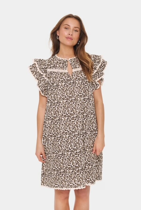 SAINT TROPEZ KirbySz Dress Creme Leopard Strokes