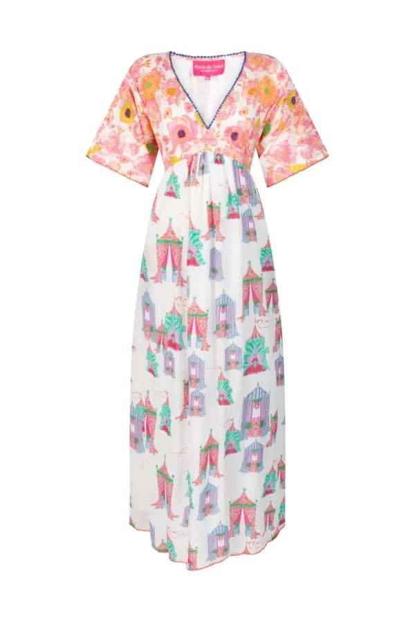 Place du Soleil S25443 Mix Print Long Dress Tea Tents Pink