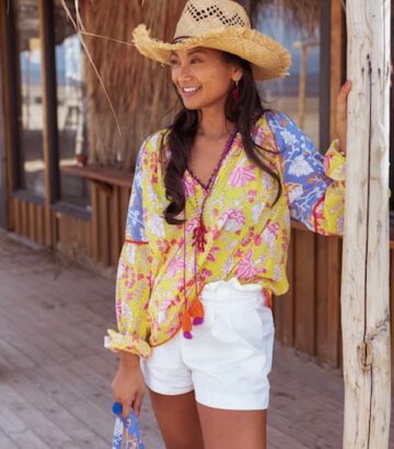 S25325 Yellow Lila Print Top