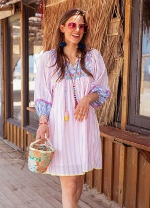 Place du Soleil S25322 Stripes Dress Sleeves
