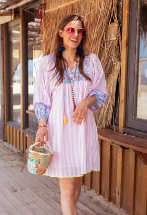 Place du Soleil S25322 Stripes Dress Sleeves