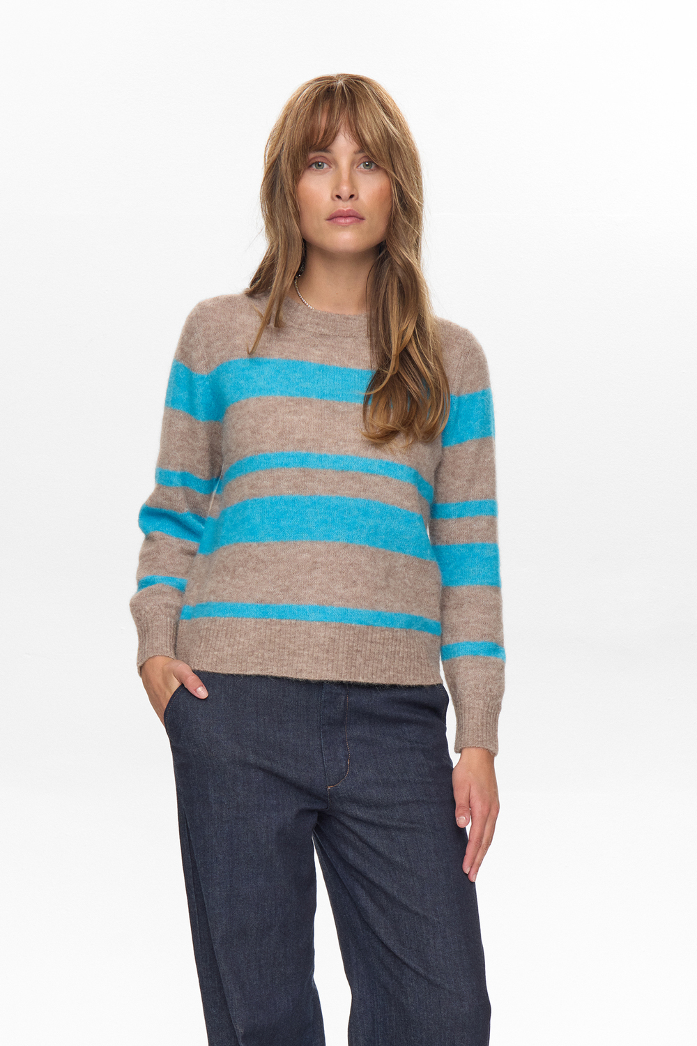 Numph RIETTE WIDE STRIPE PULLOVER Aquarius
