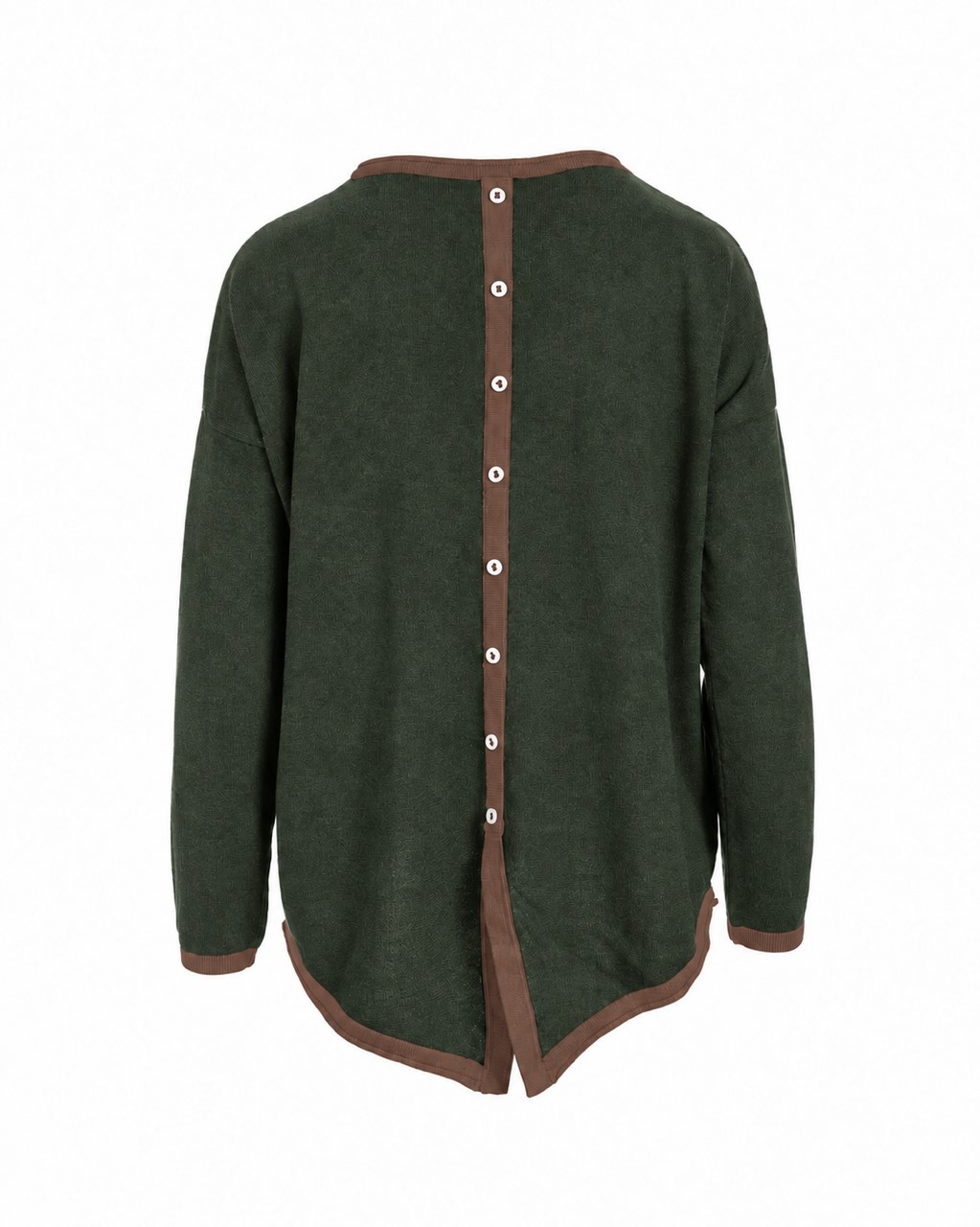 Organic Cotton Buttoned Back Jumper - Forestgreen/ Chestnut