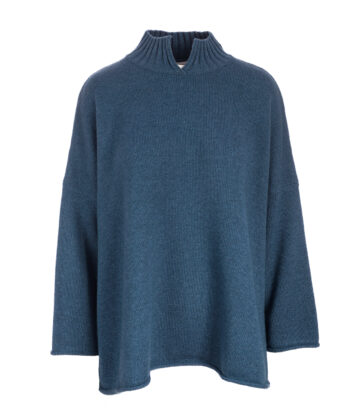 Cashmere Mix Over sized Funnel Neck Jumper - Teal