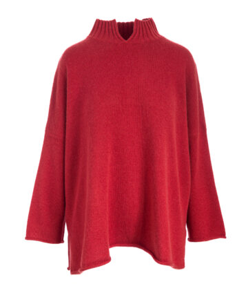 Cashmere Mix Over sized Funnel Neck Jumper - Rust
