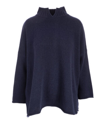Cashmere Mix Over sized Funnel Neck Jumper - Navy