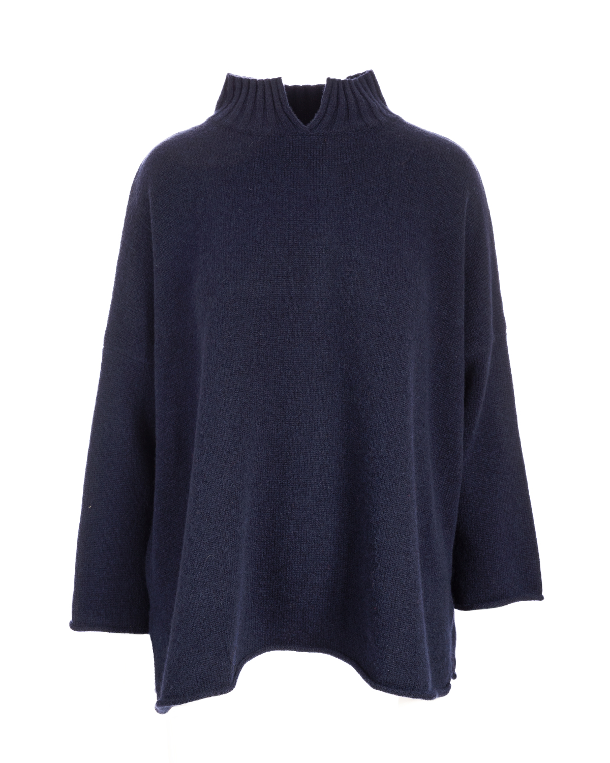Cashmere Mix Over sized Funnel Neck Jumper - Navy