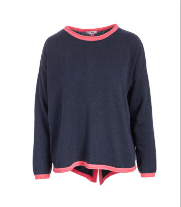 Organic Cotton Buttoned Back Jumper - Navy Marl/ Coral
