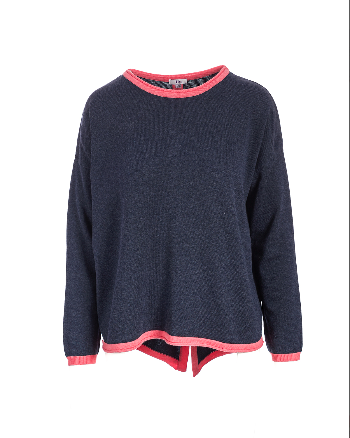 Organic Cotton Buttoned Back Jumper - Navy Marl/ Coral