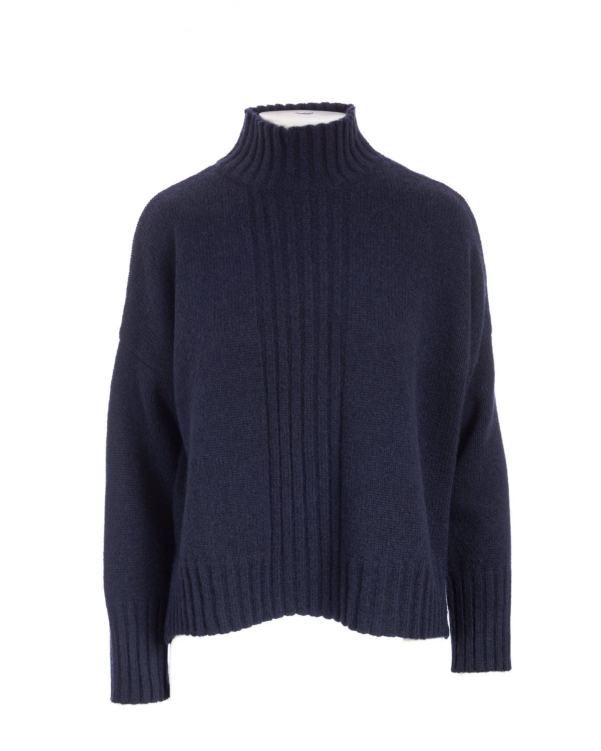 Longer Back Funnel Neck Jumper - Navy