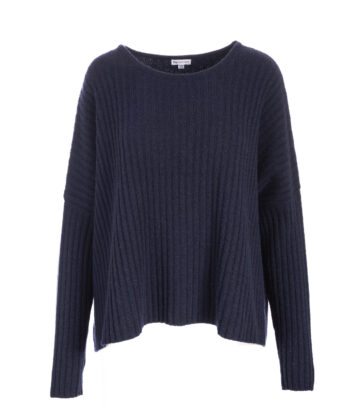 Cashmere Mix Ribbed Box Knit Jumper- Navy