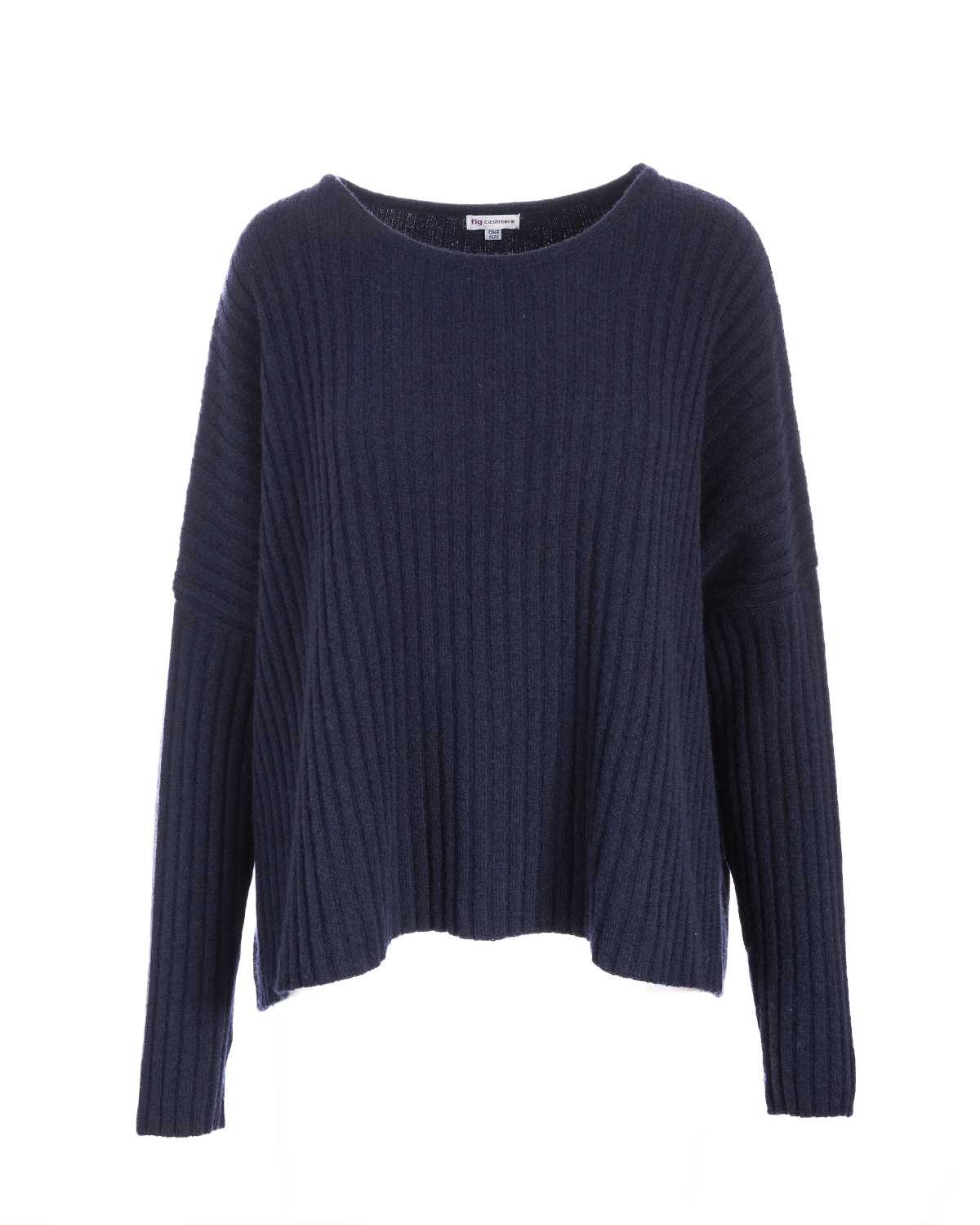 Cashmere Mix Ribbed Box Knit Jumper- Navy