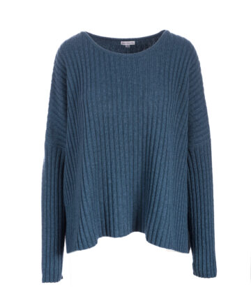 Cashmere Mix Ribbed Box Knit Jumper- Teal