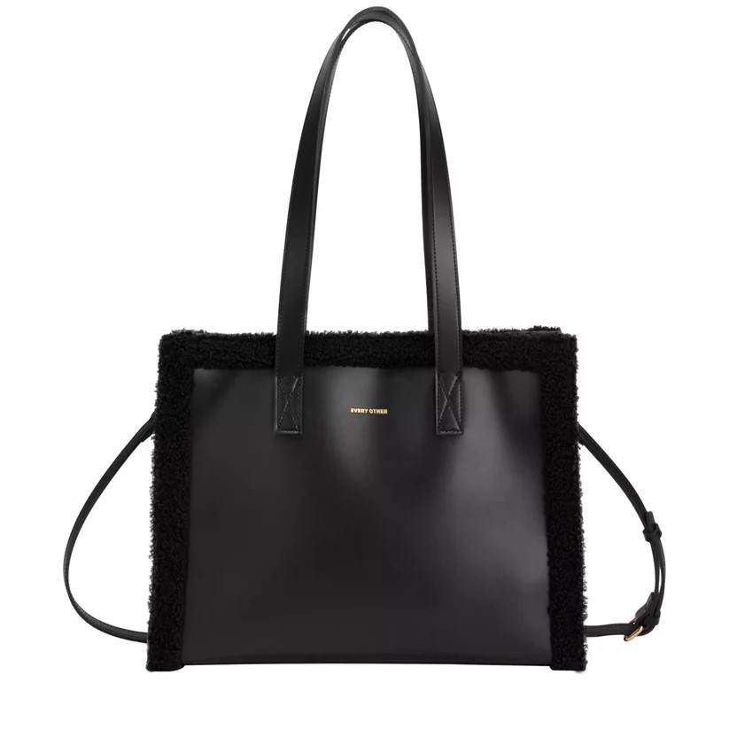 Every Other Square Shearling Tote Bag Black