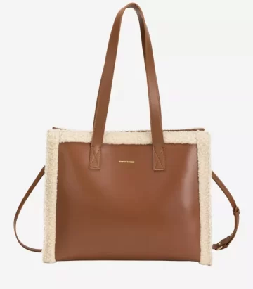 Every Other Square Shearling Tote Bag Tan