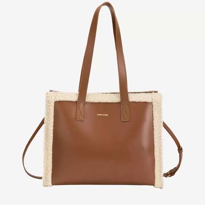 Every Other Square Shearling Tote Bag Tan