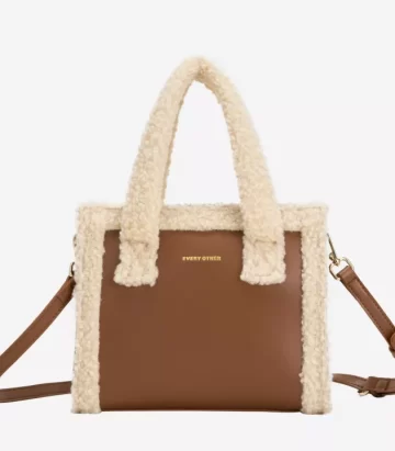 Every Other Square Shearling Grab Bag Tan
