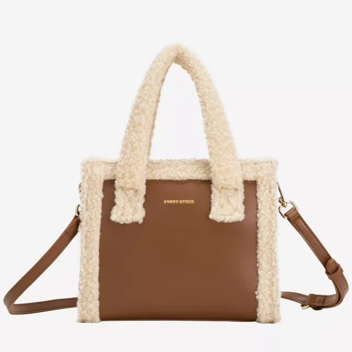 Every Other Square Shearling Grab Bag Tan