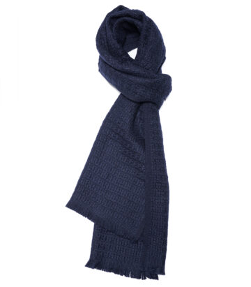Cashmere Blend Textured Weave Scarf - Navy