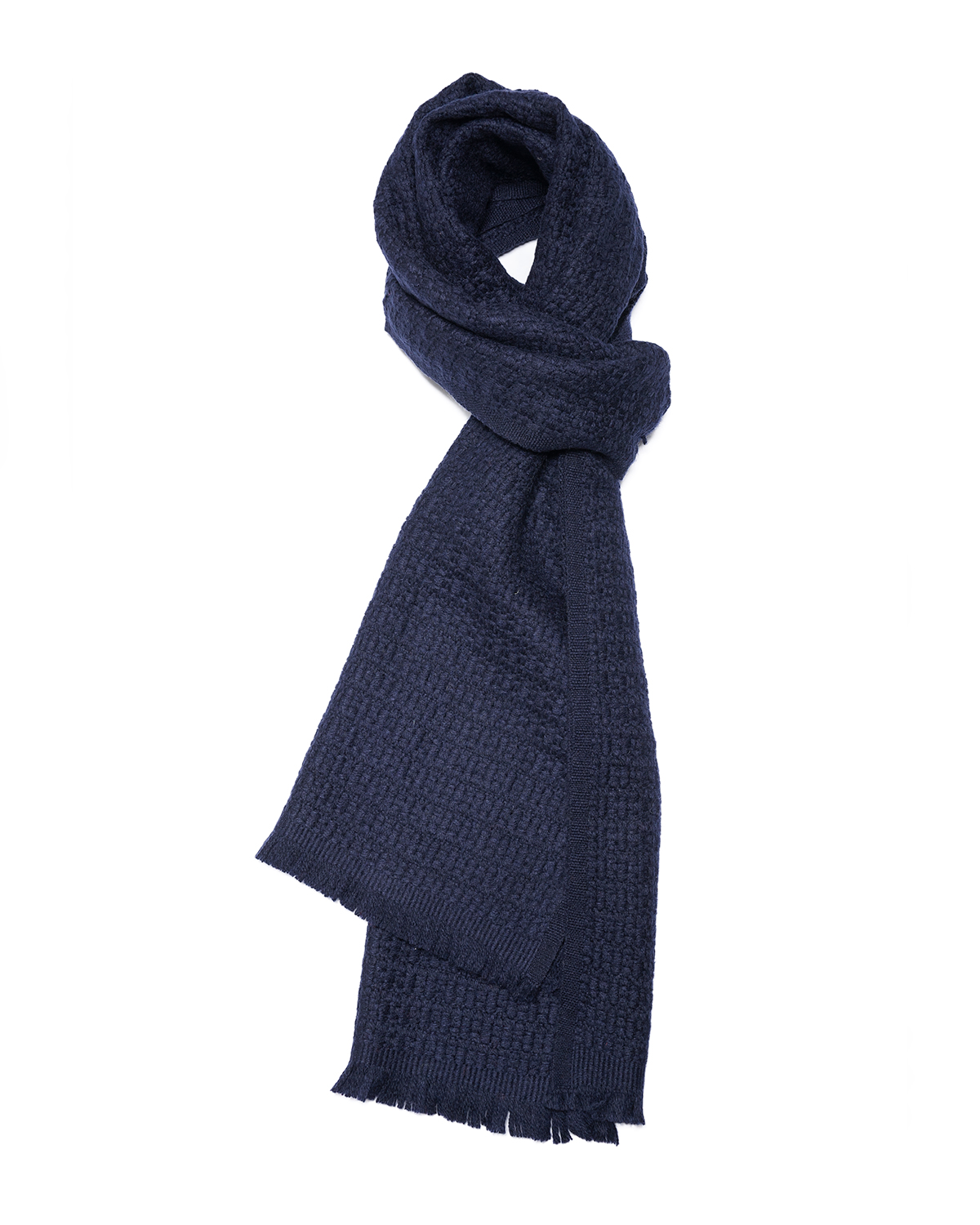 Cashmere Blend Textured Weave Scarf - Navy
