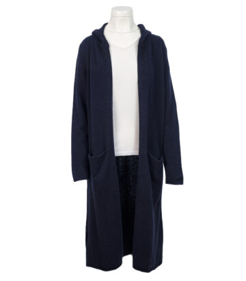 Cashmere Mix Long Hooded Cardigan - Navy