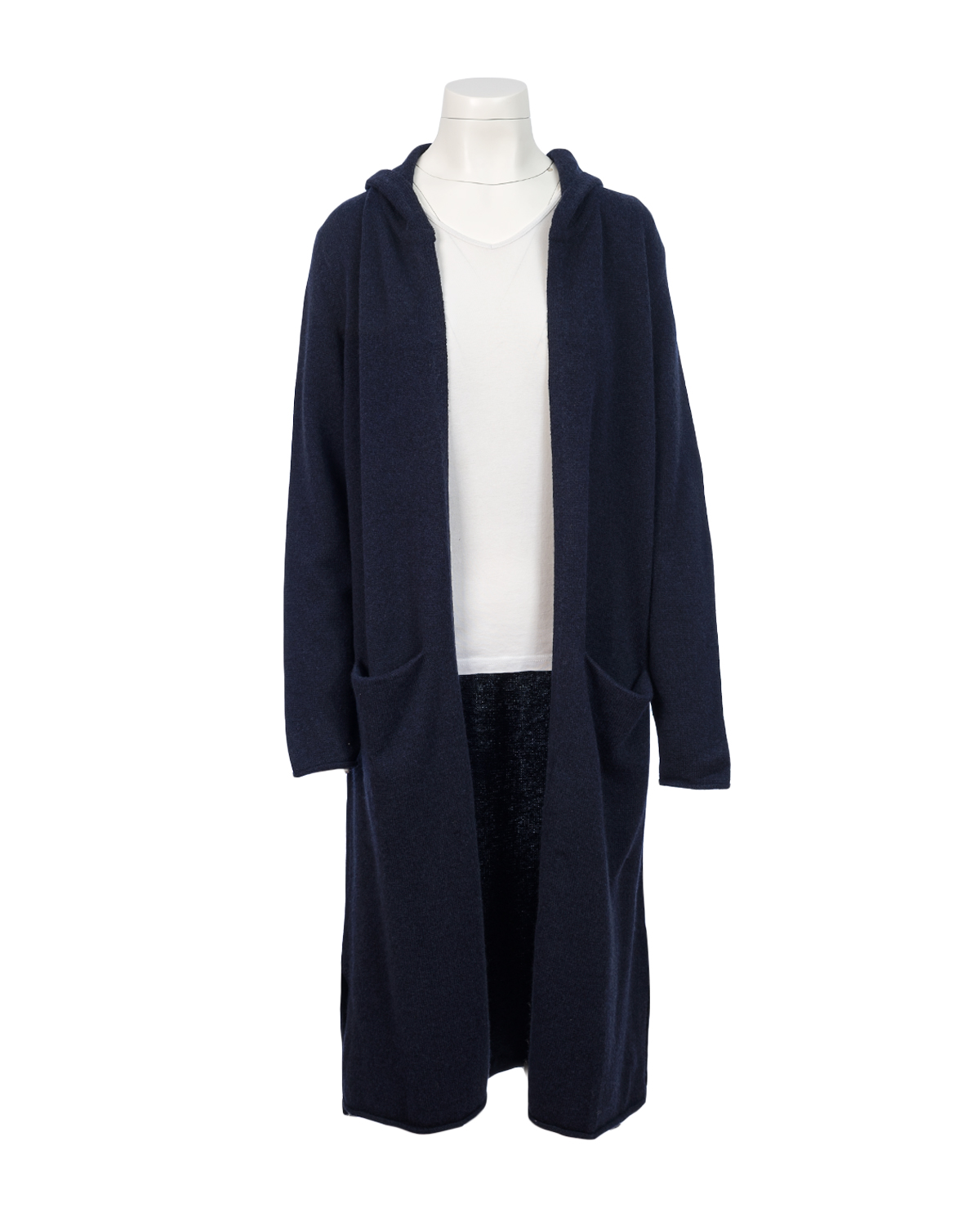 Cashmere Mix Long Hooded Cardigan - Navy