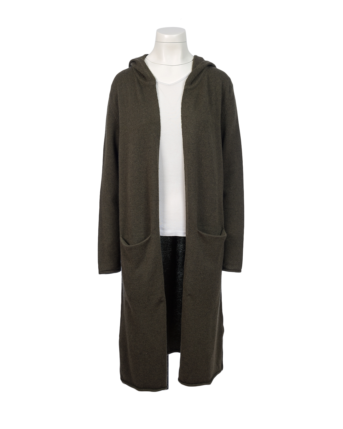 Cashmere Mix Long Hooded Cardigan - Fir Green