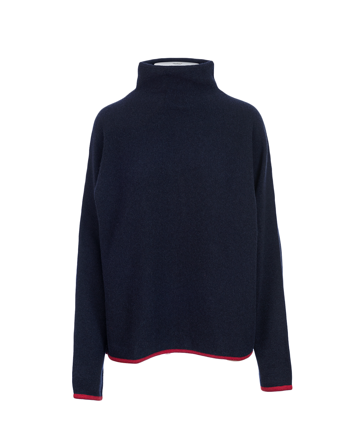 Cashmere Mix Funnel Neck Jumper with Contrast edge - Navy/Flame